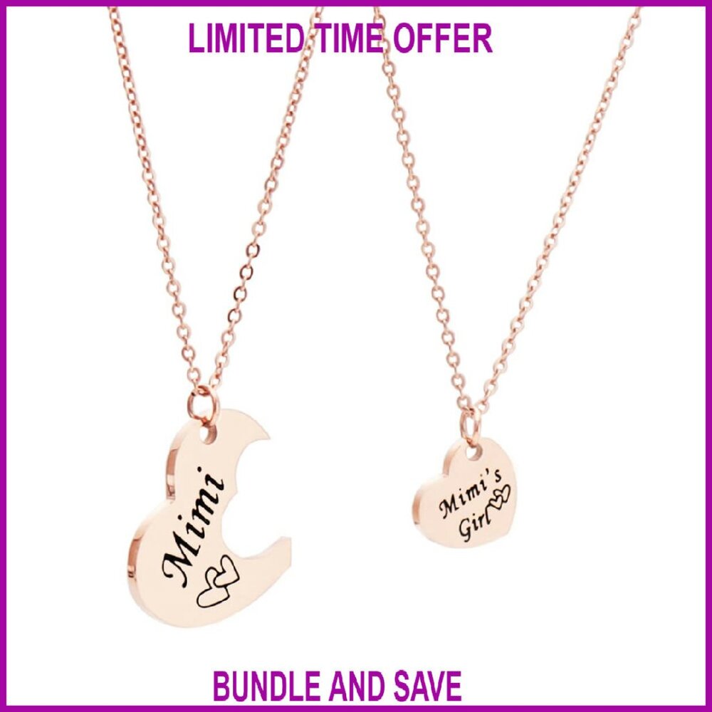 Stainless Steel Matching Heart Necklace Set for Grandma & Granddaughter